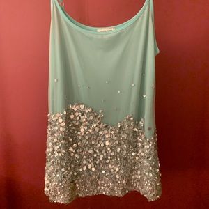 Teal and silver sequin tank top